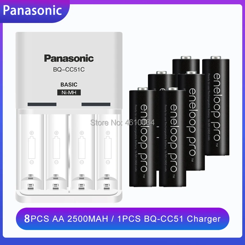 

Panasonic eneloop Battery AA 2500mAh 1.2V NI-MH Camera Flashlight Toy Pre-Charged Rechargeable Batteries + 1pcs BQ-CC51 Charger