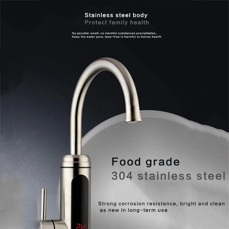 

304 Stainless Steel Electric Water Tap Rapid Heating Basin Faucet With Temperature Display Dropshipping