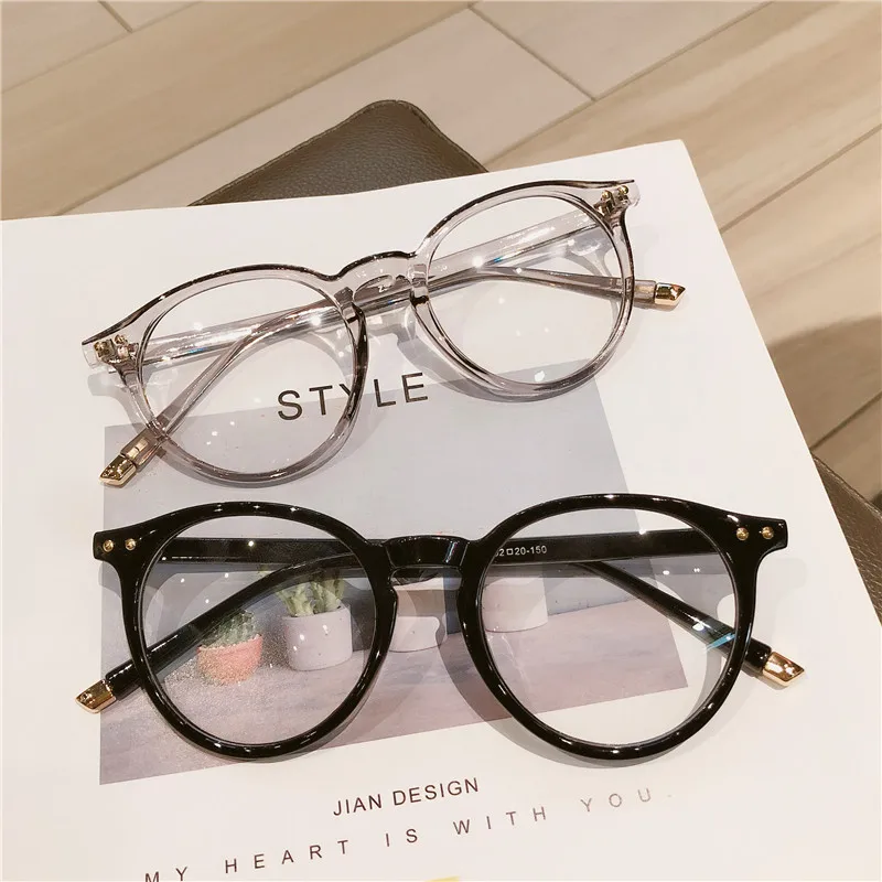 

Simple new fashion round frame women glasses retro clear lens glasses men high-grade flat mirror trend jewelry