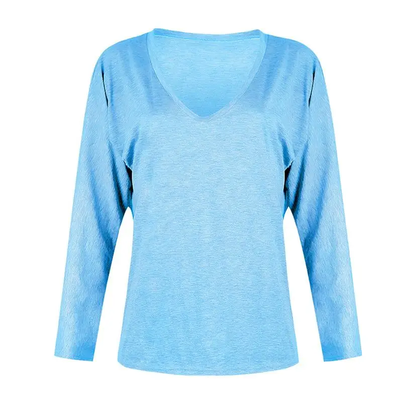 

Solid Long Sleeve T Shirt Loose Women Cotton V Neck Female Causal Style Clothes Tshirt Tee Top Femme Blusas SJ3747C