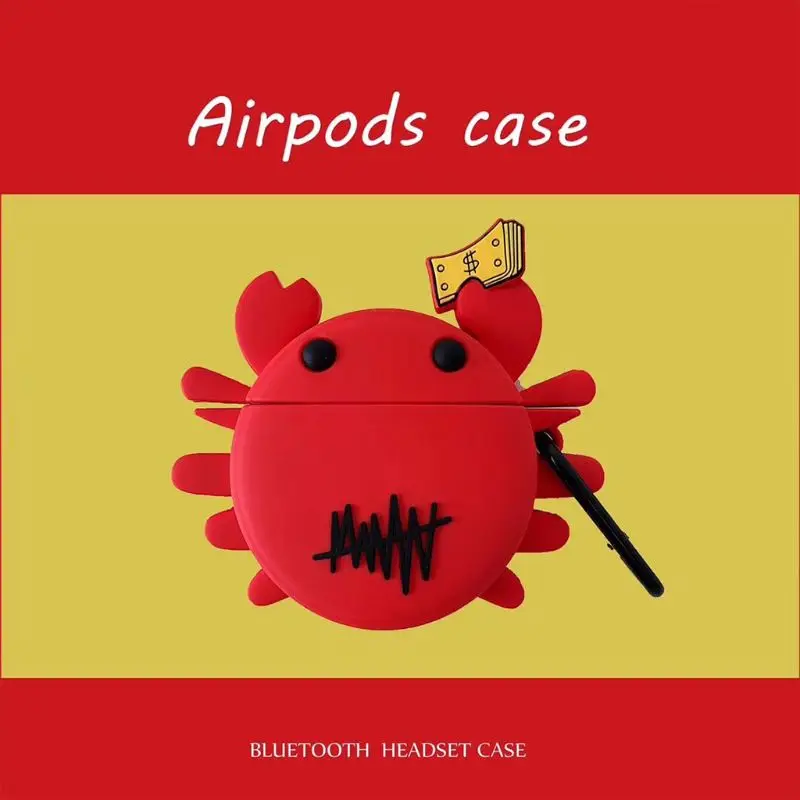 Красный краб шаблон чехол силиконовый защитный с карабином для Airpods 1/2| |
