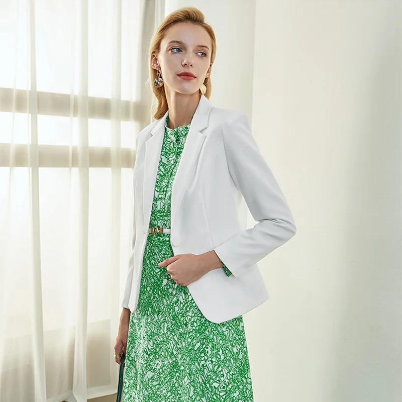 

Women England Vintage One Button Pocket White Spring Office Wear Minimalist Blazer Female Formal Business Suit Jackets Coat