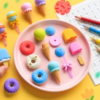 4pcs cartoon erasers set mini cute lollipop icecream popsicle donuts rubber pencil eraser for kids school student award f774
