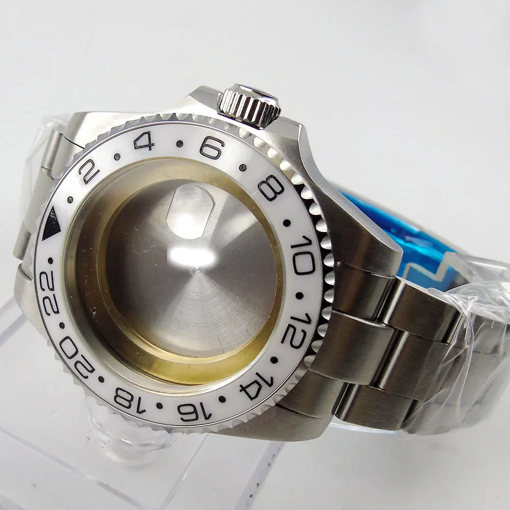 

Steel 40mm SUB Automatic Mens Watch Case For NH35 NH36 ETA2824 MIYOTA Ceramic Bezel Seeing Through Back Brushed Bracelet