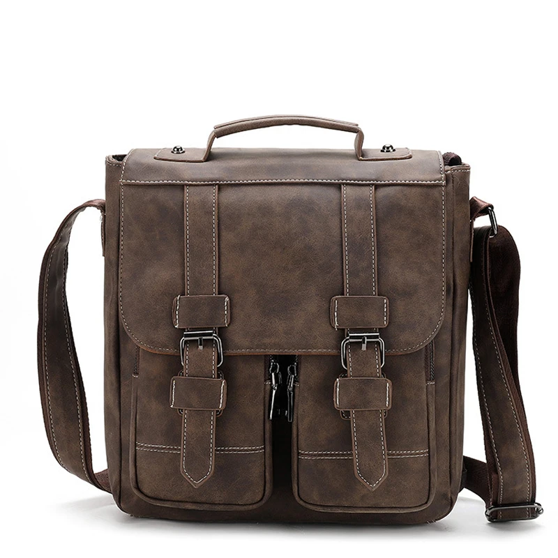 

2021 New Style Travel men's bag casual shoulder Crossbody Crazy horse craft PU leather iPad Business bags Office shoulder bag