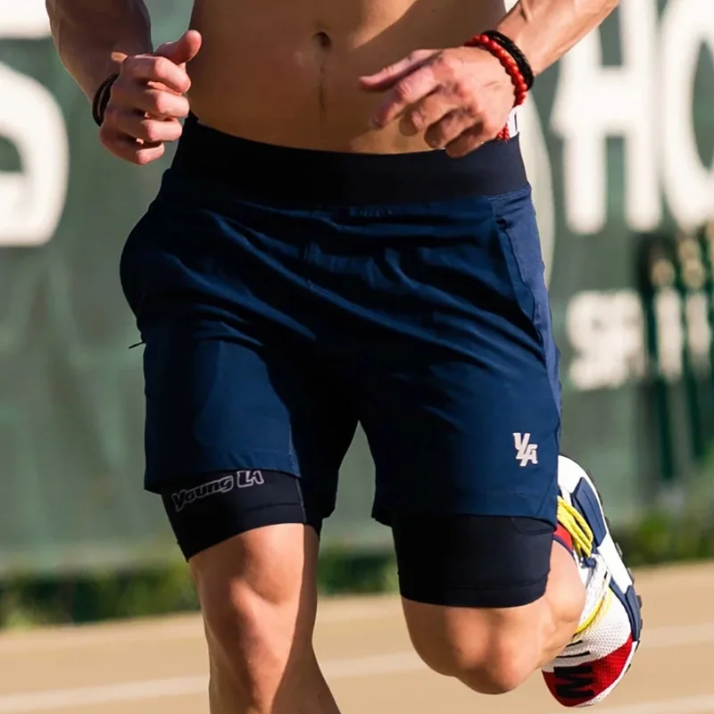 

Men 2 In 1 Sport Shorts Gyms Fitness Bodybuilding Workout 2021 New Joggers Shorts Male Summer Running Quick Dry Beach Shorts