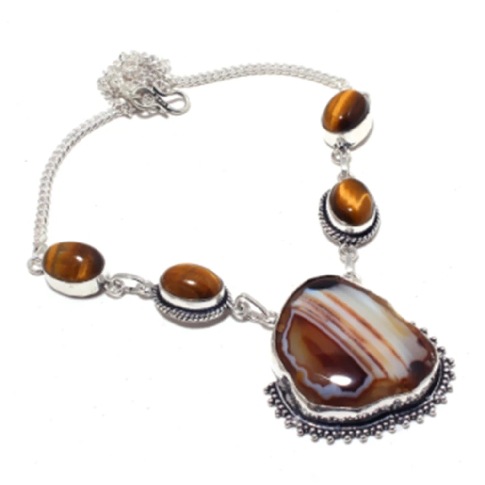 Ожерелье Botswana Agates с серебряным наложением из меди 46 9 см N4252 | Украшения и