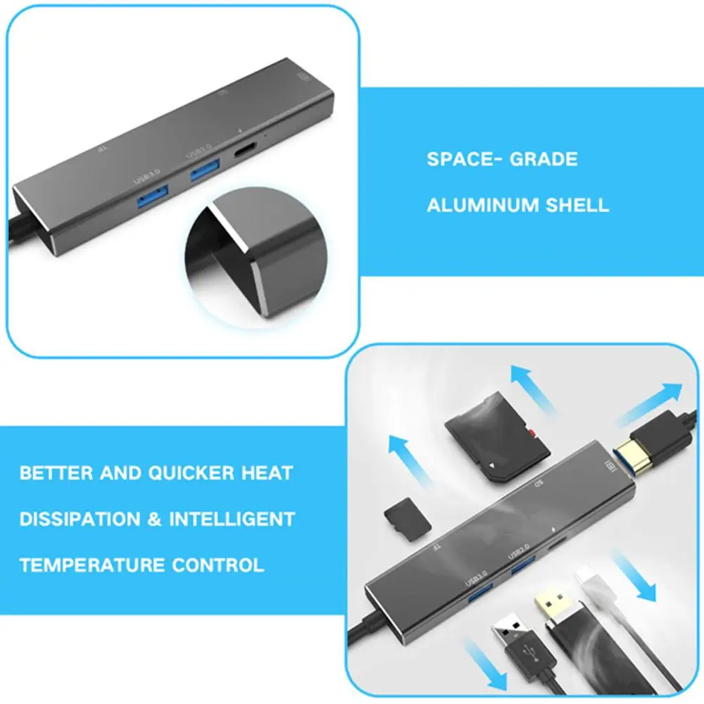 Хаб адаптер 6 в 1 USB 3 0 Высокоскоростные порты Type C хаб Usb до 4K 30HZ HDMI Ноутбук Сеть PD