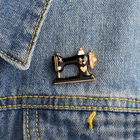 black sewing machine brooch delicate thimble needle thread women pin denim jacket badge gift jewelry