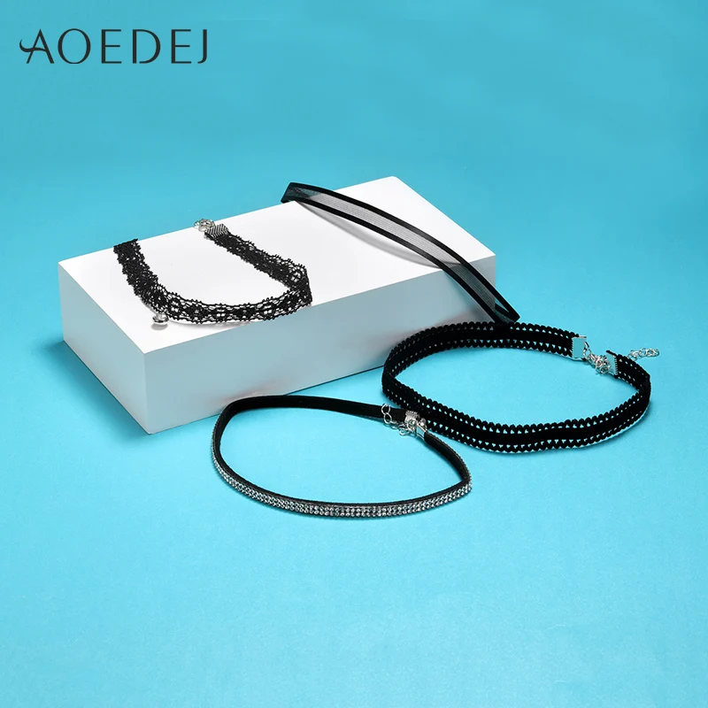AOEDEJ колье чёрный кружевной бархатный женский воротник вечерние ювелирные