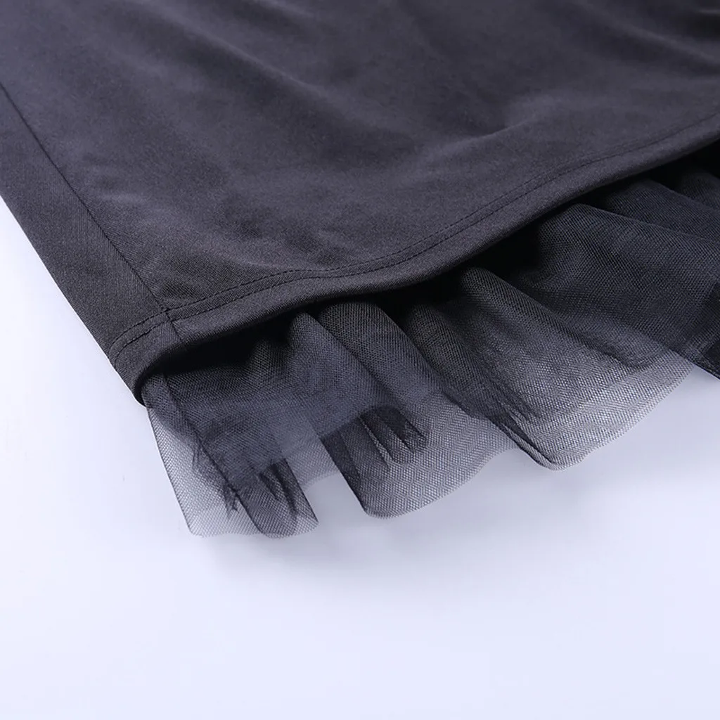 

2020 Women Funk Lace Mesh Patchwork Dress Sexy Ladies Gothic Strapless V-neck Sleeveless Mini Dress Female Black Irregular Dress