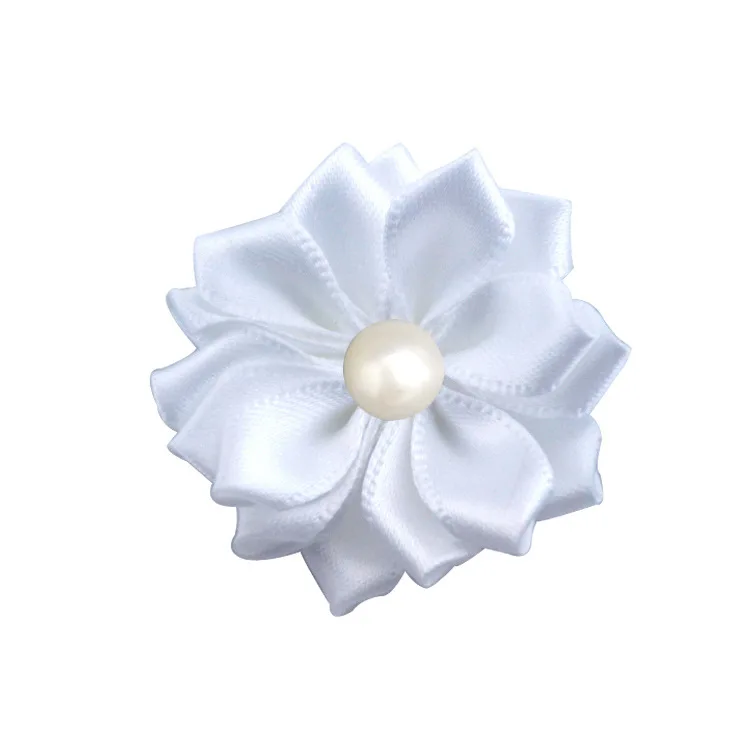 white Nishine 1," 10 шт./лот 16 Petaled атлас с розочками лента цветы с жемчужной кнопкой используется для повязка на голову" сделай сам "заколки аксессуары для волос - Цвет: white