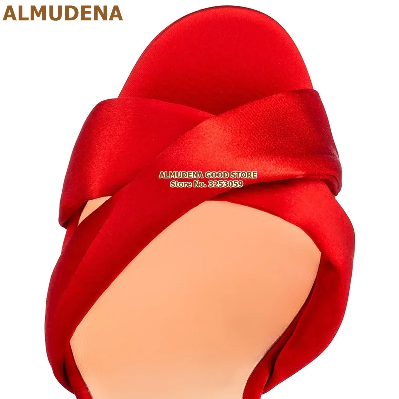 ALMUDENA/красные атласные босоножки с большим бантом; свадебные туфли на шпильке из шелковой ткани со шнуровкой и бантом; туфли-лодочки для сцены в стиле знаменитостей