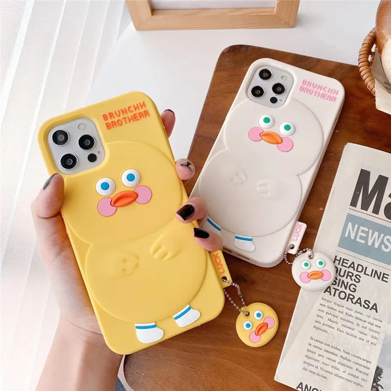 

Cute Cartoon Duck Soft TPU Pendant Phone Case For iPhone 6 7 8 Plus SE 2020 X XR XS 11 12 Mini Pro Max Silicone Back Cover Coque