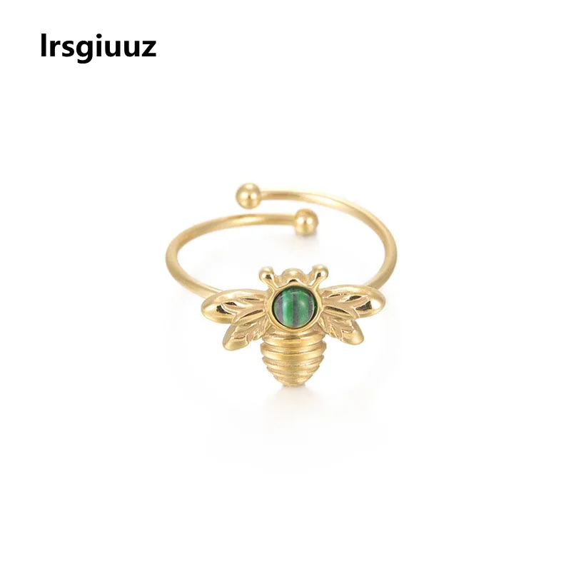 

Creative Personality 14k Gold Bee Opening Ring Women's European Retro Turquoise French Stainless Steel Ring Jewelry For Women