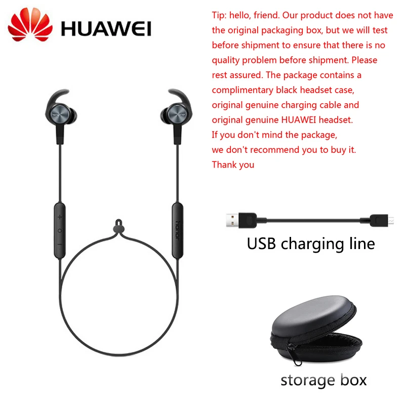 Новинка, huawei Honor xsport AM61, наушники, Bluetooth, беспроводное соединение с микрофоном, в ухо, стиль, зарядка, легкая гарнитура для iOS, Android - Цвет: AM61-bk-NR