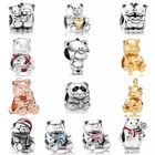 Браслет сделай сам из серебра 925 пробы с милой Тео милой тедди с бантом Дора и девочкой обнимающейся пандой с бусинами подходит для модных браслетов ювелирные изделия