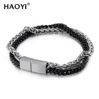 10mm punk men double layer stainless steel charm braclets chain bracelet wholesale magnetic buckle bracelets friends gift