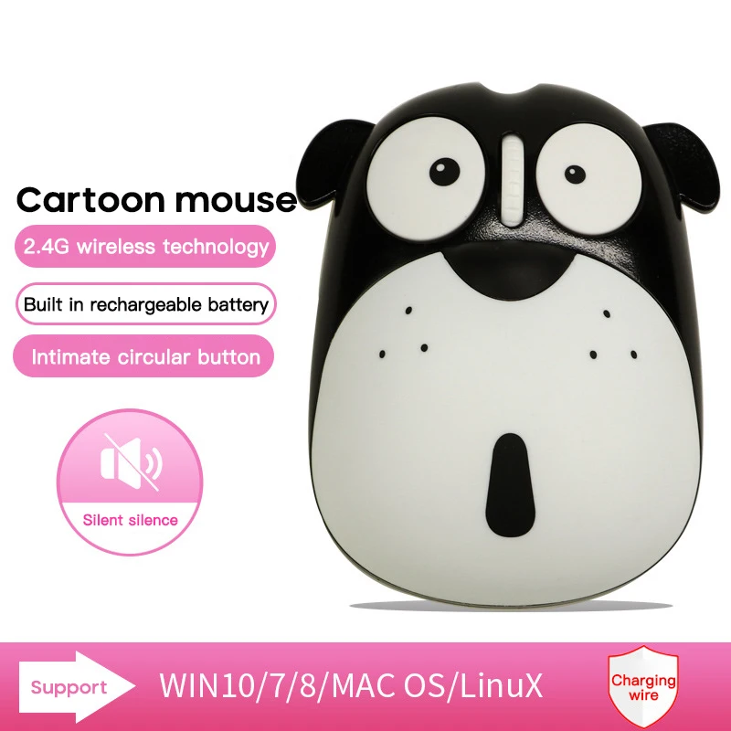 

Cute Animal Puppy Mouse Power Saving Mute Rechargeable 2.4G Wireless Mouse