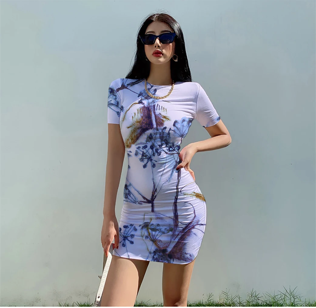 

Женское платье из полиэфирного волокна, соблазнительное мягкое облегающее платье большого размера с короткими рукавами и 3D принтом в виде ...