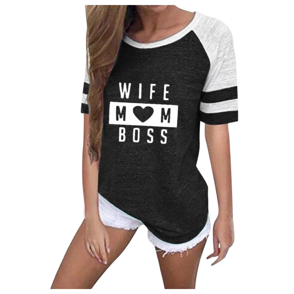 Женская футболка с короткими рукавами летняя повседневная в полоску буквенным