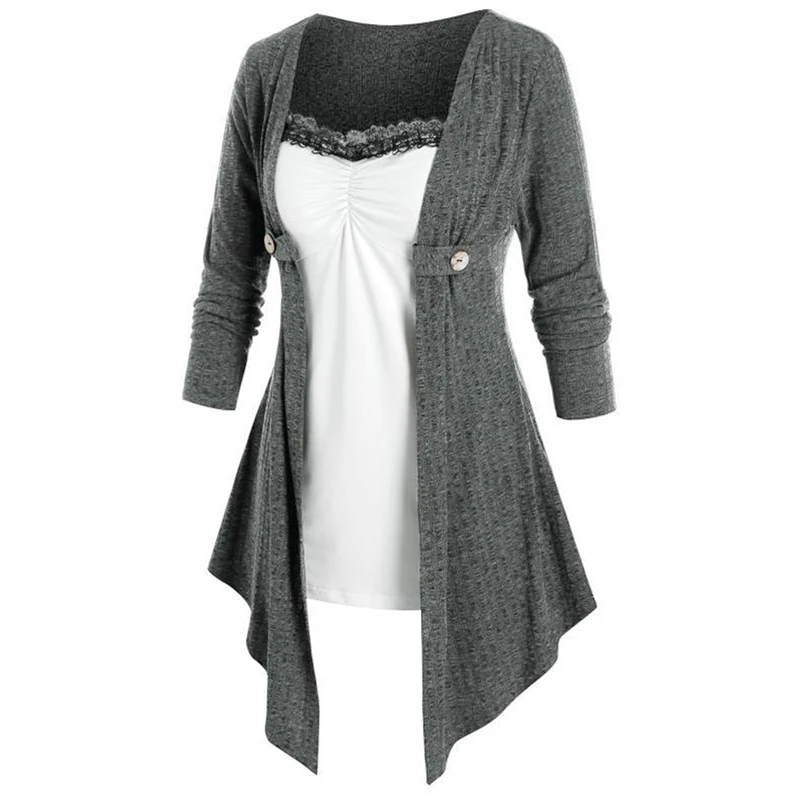 

2021 Women Autumn Winter Long Sleeve Patchwork Fake Two Piece Irregular Hem Dress Women's clothing vestidos