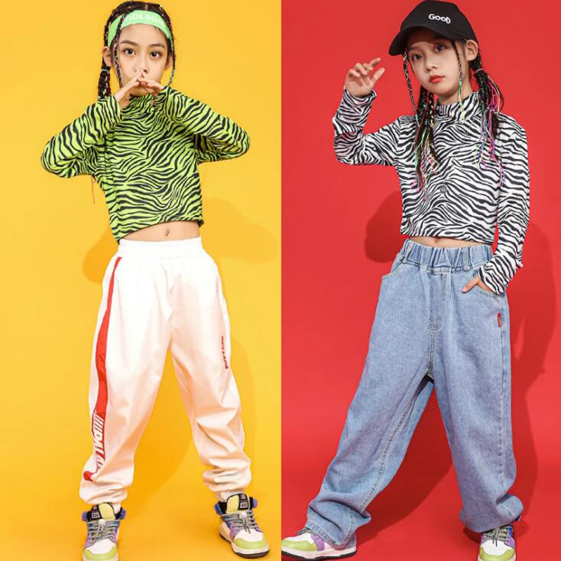 

Kids Cool Hip Hop Clothing Zebra Sweatshirt Crop Tops Jogger Running Pants Street wear for Girls Boy Jazz Dance Costume Clothes