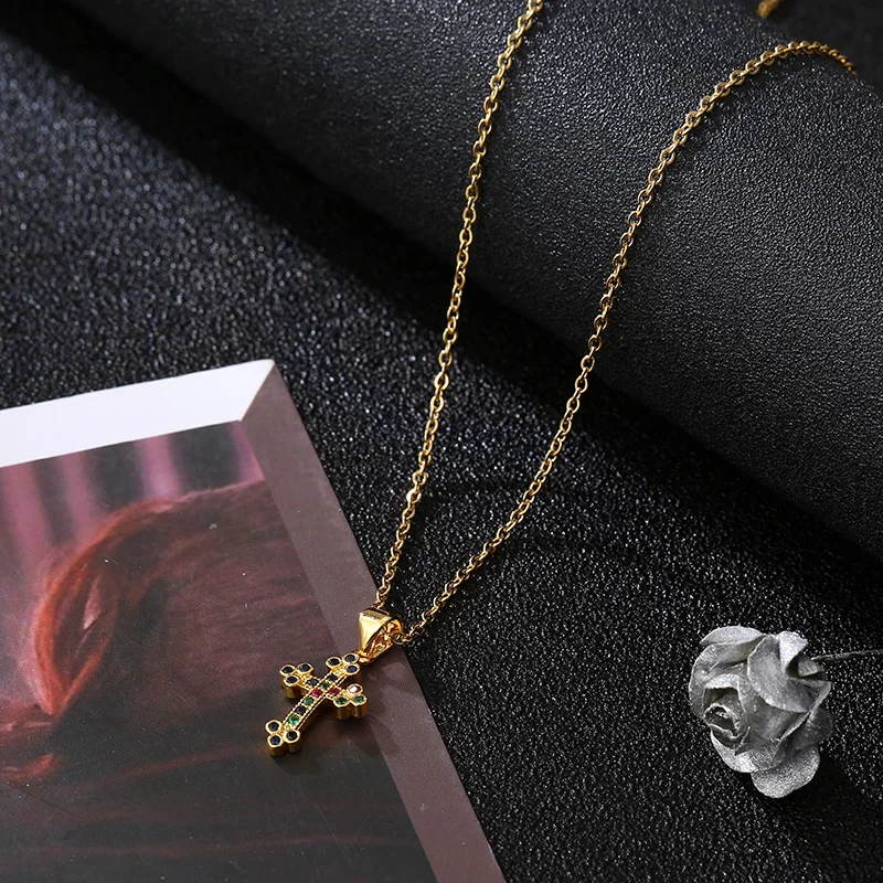 Модное ожерелье из нержавеющей стали с цветным кристаллом для женщин аксессуары