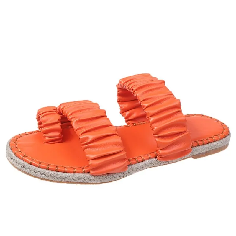 

2021 Summer New Women's Flip Flops All-match Comfortable Casual Sandals Pleated Solid Color Women's Shoes Zapatillas Mujer