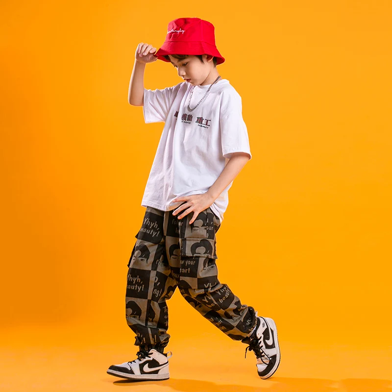 

Детская одежда для концерта в стиле хип-хоп, футболка с графическим принтом, топы, уличная одежда, брюки-карго для девочек и мальчиков, костю...