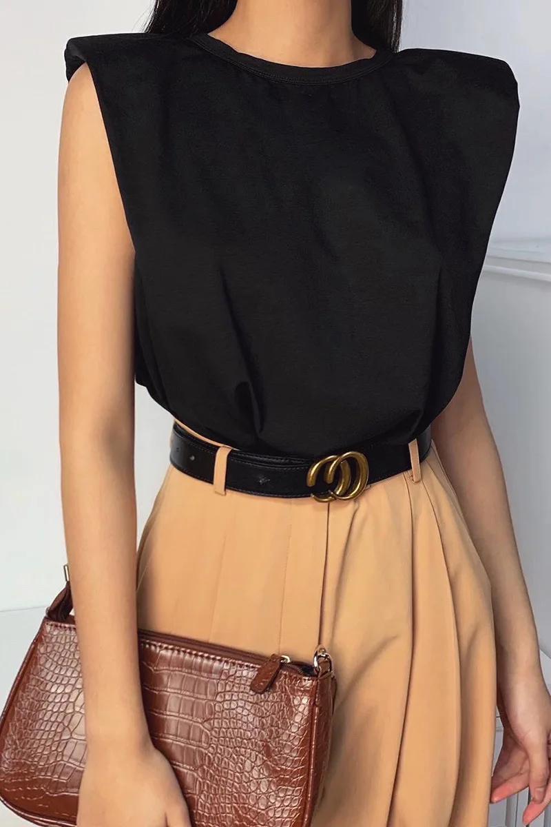 

Sleeveless Shoulder Pads Loose Fit T-Shirt Vest Summer New Bottoming Vest