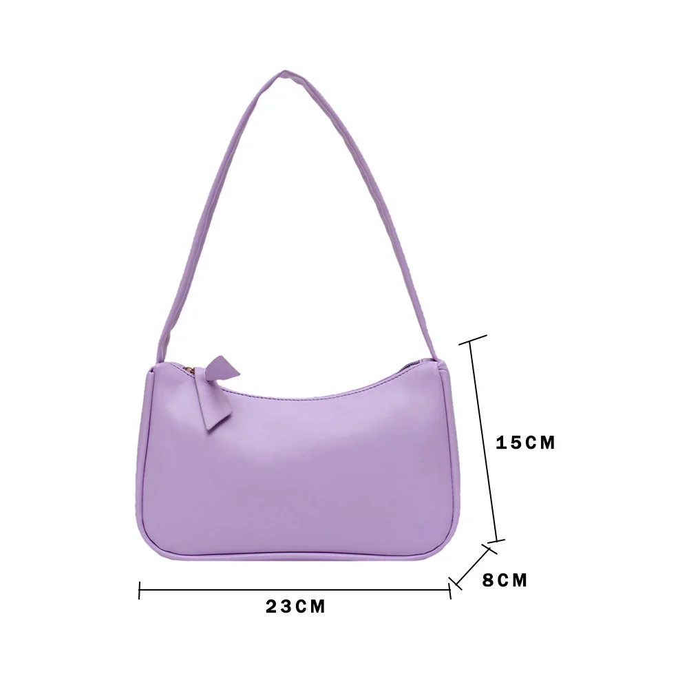 

Soft PU Leather Women Purple Underarm Bag Retro Solid Color Ladies Baguette Handbags Fashion Design Girls Small Shoulder Bags