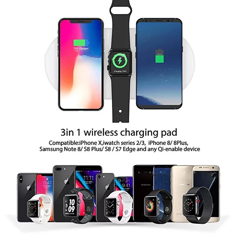 Фото Беспроводное зарядное устройство Qi для iPhone XS MAX XR 8 быстрая зарядка 3 в 1 с полной Беспроводное зарядное устройство Qi для iPhone XS MAX XR 8 быстрая зарядка 3 в 1 с полной