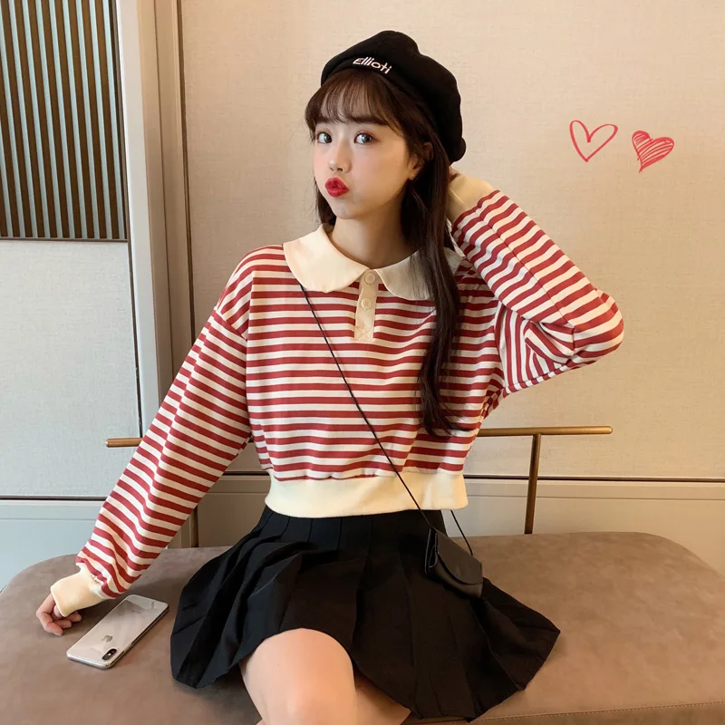 Женские толстовки в Корейском стиле Ins Chic Ulzzang свободная полосатая Толстовка духе