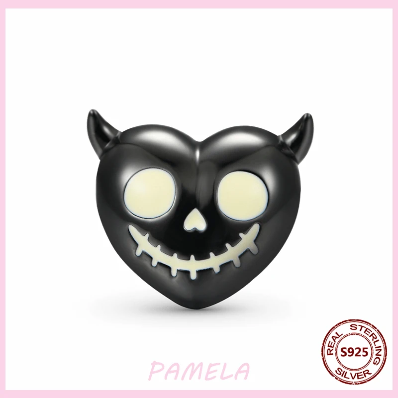 

PAMELA 925 Sterling Silver black Devil's Beads Charms Halloween Bead DIY For Original Pendant Bracelet Jewelry For Women