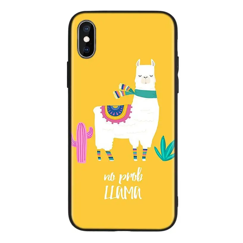 Черный чехол с милым животным ламой для Apple iPhone 11 Pro XR 7 8 6 6S Plus X XS MAX 5 5S SE Мягкий ТПУ