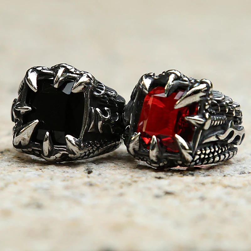 Винтаж коготь дракона кольцо с синий/черный/красный камень Нержавеющая сталь