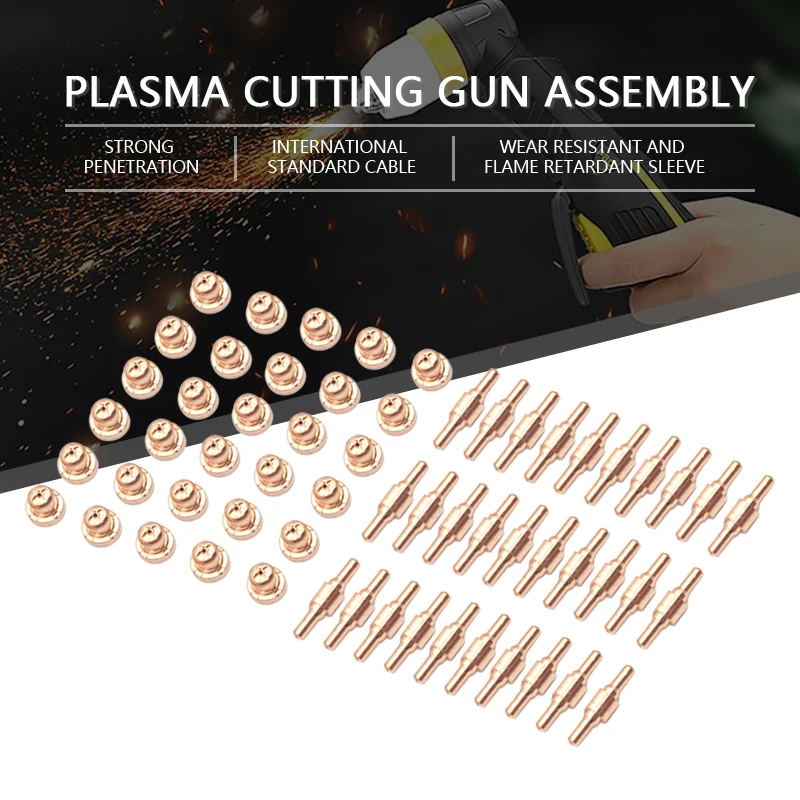 

60pcs Red Copper Consumables Extended Long Plasma Cutter Tip Electrodes and Nozzles Kit For PT31 LG40 40A Cutting Welder Tools