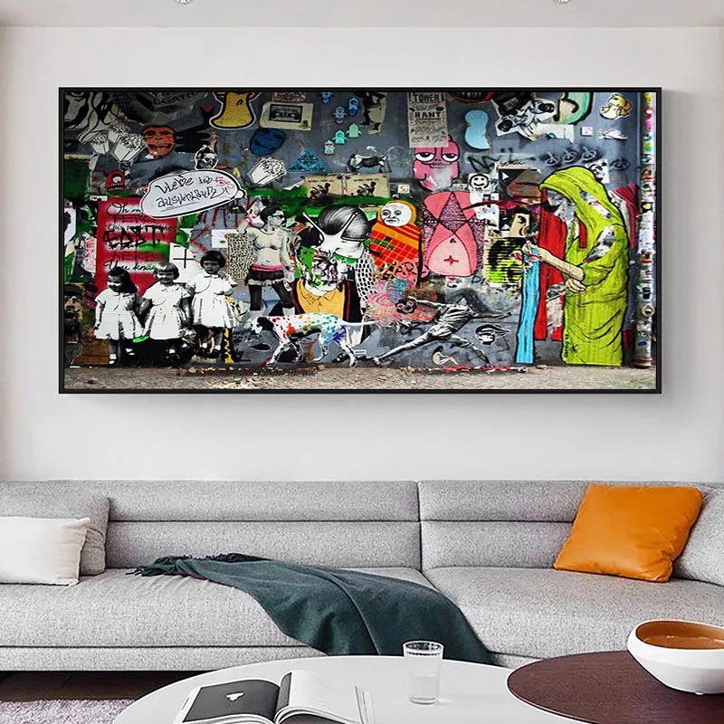 

Street Art Graffiti Painting Canvas Not Banksy Murel Montage Abstract Print Stencil Urban Wall Decor for Modern Living Room