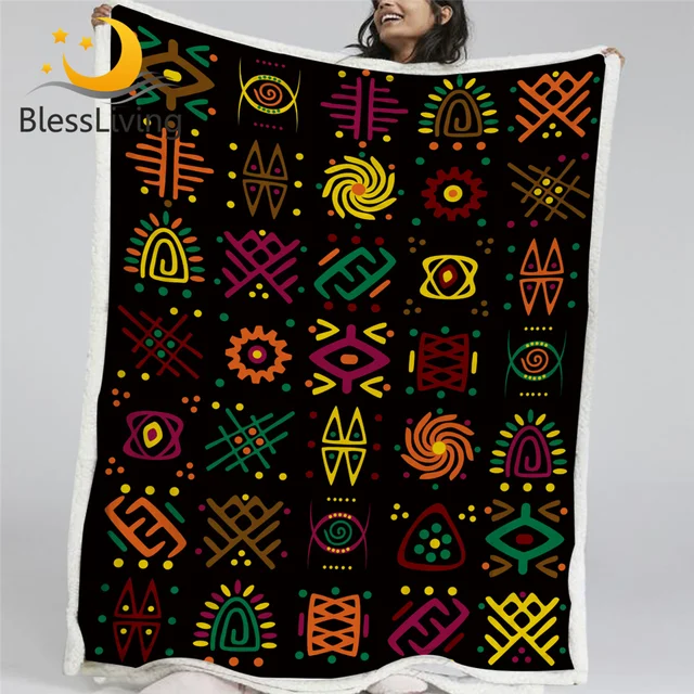 BlessLiving Ancient Egyptian Blankets For Beds Hieroglyphs Plush Blanket African Custom Blanket Colorful Retro Throw Blanket 1