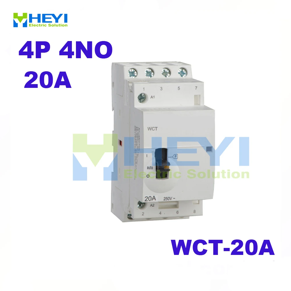 

WCT-20A с ручным управлением 4-полюсный бытовой контактор 220VAC 50Hz 4NO din rail контактор