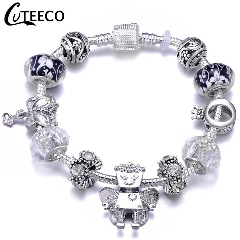 CUTEECO Европейский Любовь Сердце Шарм Браслеты и браслеты новые Марано бусины fits Дизайнерские Браслеты Женские Модные Ювелирные изделия Подарки - Окраска металла: AJ3297