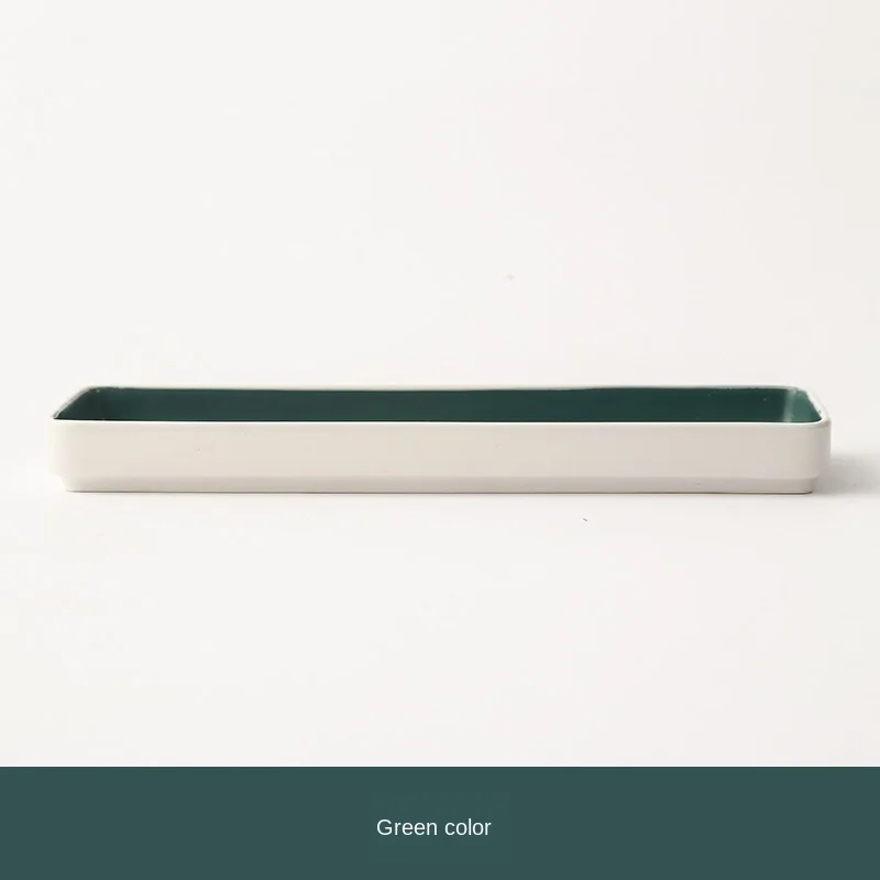 

Ceramic Sushi Plate Japanese Rectangular Plate Creative Simple Dumpling Plate Retro Nordic Style Long Plate Dessert Plate