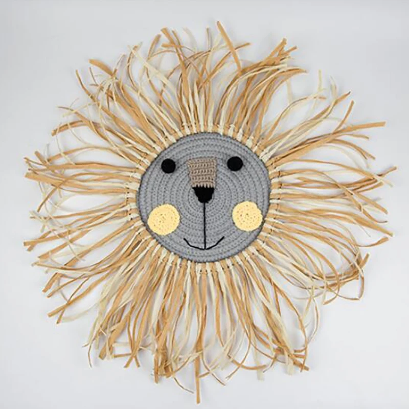 

3Pcs Cartoon Lion Hanging Decorations Handmade Cotton Thread Weaving Animal Head Ornament Kids Room Wall Home Accessory