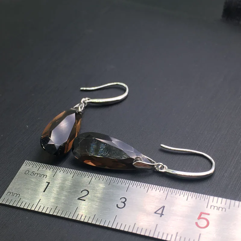 Женские серьги с дымчатым кварцем CSJ серебро 925 пробы 9*22 мм 11 карат | Украшения и