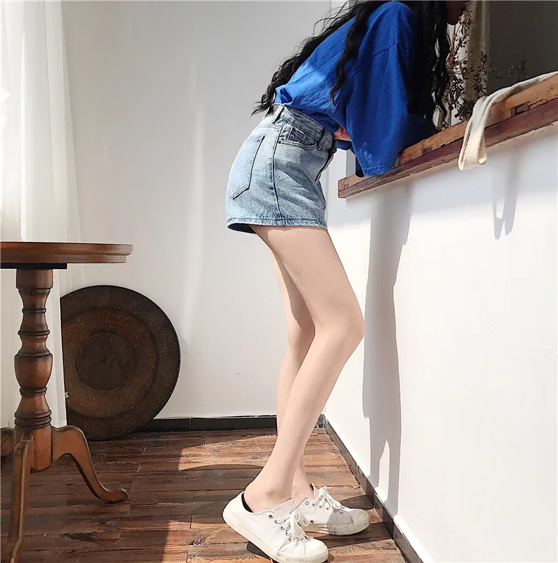 

Straight Short Jeans Women High Waist Korean Style Loose Slim Solid Color Casual Shorts Female Denim Trousers Summer 2021