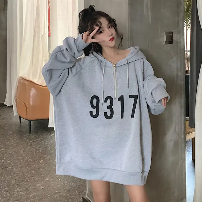 

Женские толстовки с капюшоном, мешковатые свитшоты на молнии для отдыха, универсальные толстовки в Корейском стиле, в стиле хип-хоп, Толстая...