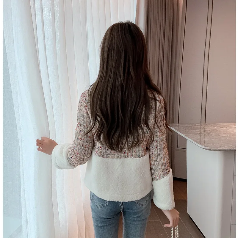 Женское твидовое пальто на пуговицах элегантная теплая куртка из овечьей шерсти