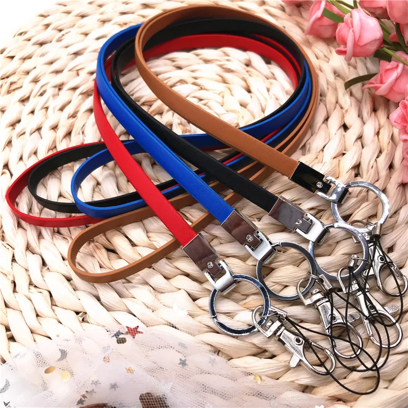 Простой и из мягкой Pu искусственной кожи шейный ремешок для ключей брелок ID карты