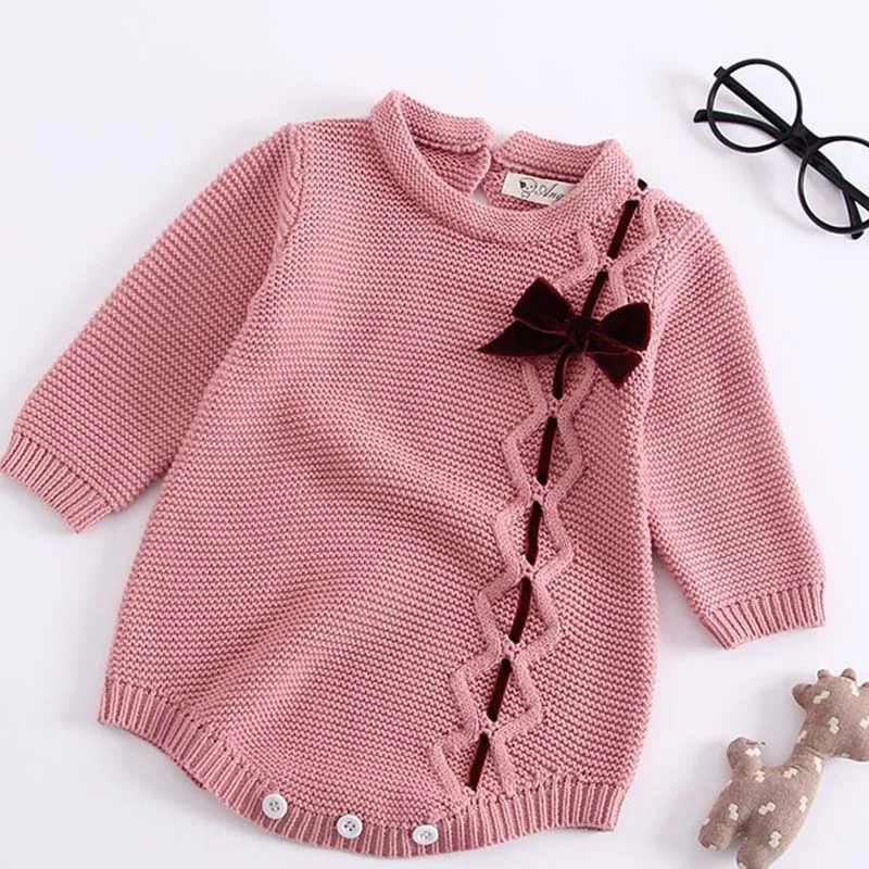 B83H27 Pink Новые комбинезоны для маленьких девочек с бархатным вязаный свитер из хлопка для малышей Детская одежда для близнецов, для детей от 3 до 12 месяцев, ползать костюм от Carter's, детский костюмчик, зимняя обувь - Цвет: B83H27 Pink